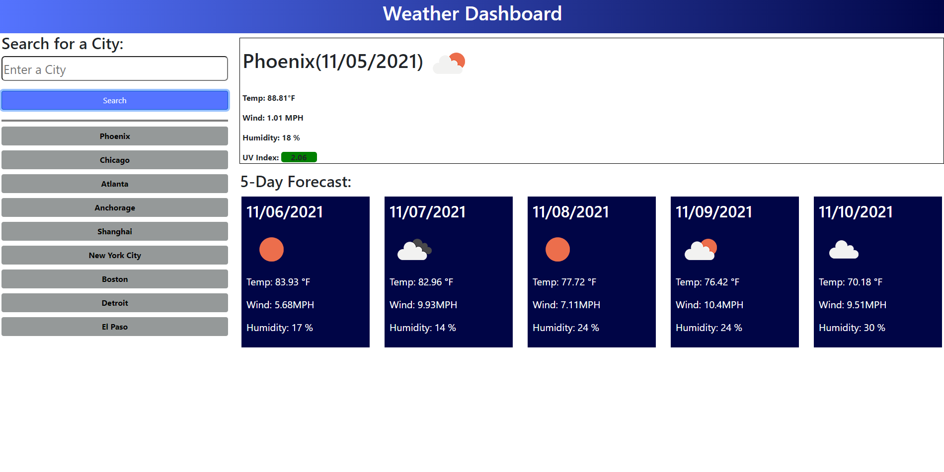Image showing weather application page