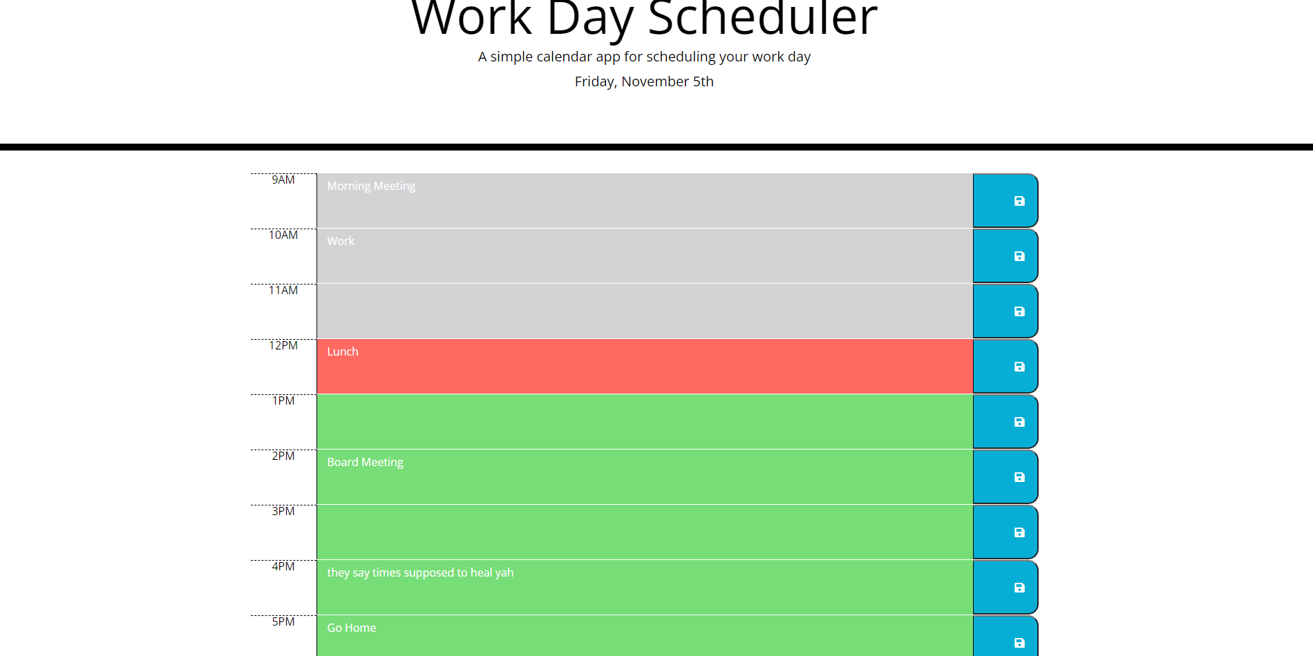 Image showing Work Day Schedule page